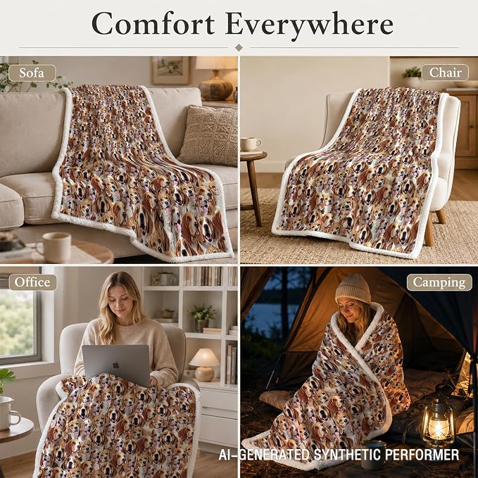 BlessLiving Throw Blanket, Brown Dog Animal Gift, 50x60 in | sherpa fleece fabric, Beagle Dense Pet Blankets Puppy Lovers print, for couch or sofa, pet lovers, easy machine care