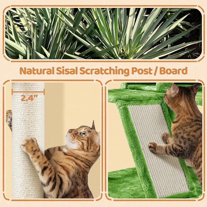 Topeakmart 57in Cat Tree Tower with Scratching Posts for Multiple Cats | Easy to assemble, a great first cat tree with perches, hammock and anti-tip strap, ideal for small to medium cats, green