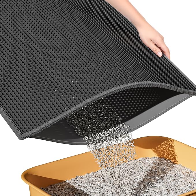 ESTHELLO Cat Litter Mat Honeycomb Double Layer Design 24’ ’ x 15’ ’ Black