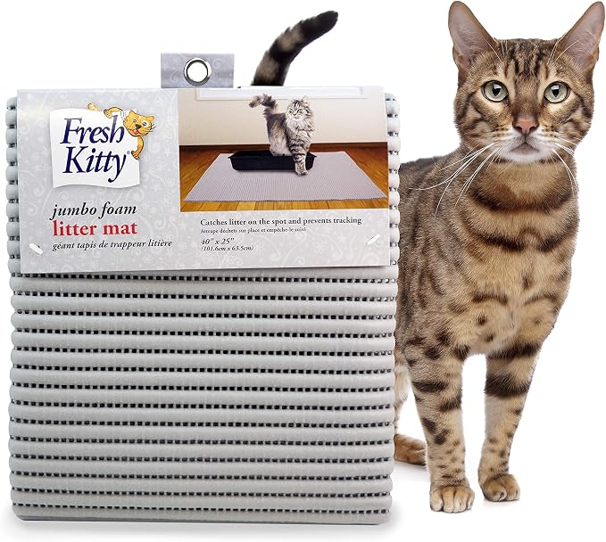 Fresh Kitty Durable XL Jumbo Foam Litter Mat – Phthalate and BPA Free, Water Resistant, Traps Litter from Box, Scatter Control, Easy Clean Mats – Gray, Model Number: 9051