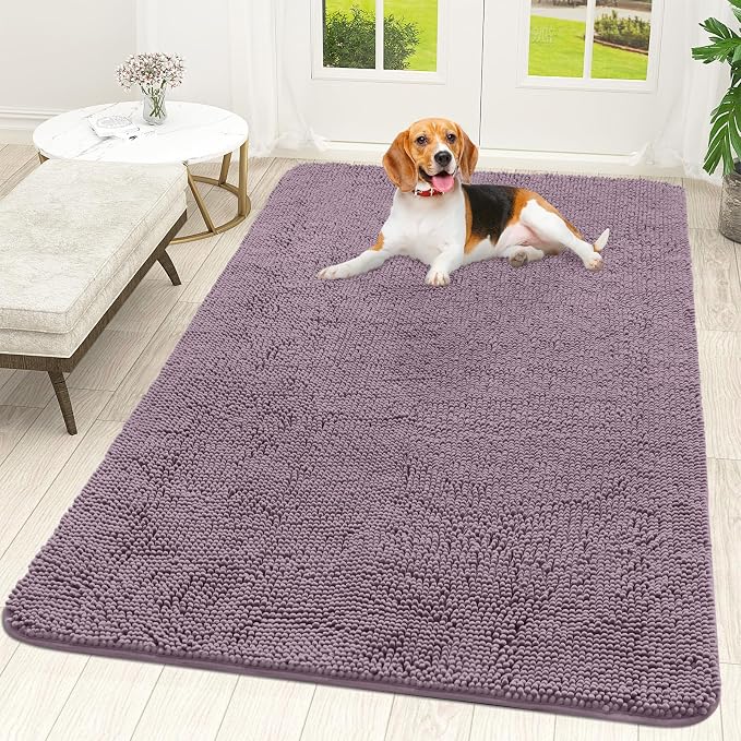 OLANLY Dog Door Mat for Muddy Paws 70x46, Super Absorbent Chenille Mud Mat | Deep Plum, Absorbs Moisture and Dirt, Non-Slip Machine Washable Doormat, Quick-Drying Indoor Entryway Floor Carpet for Dogs