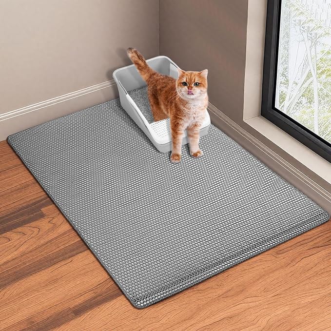 GRELY Cat Litter Mat, 32"x22" Litter Box Trapping Mat for Indoor Cat, 2 Layer Non-Slip Waterproof Urine Proof Collapsible Kitty Pet Rug