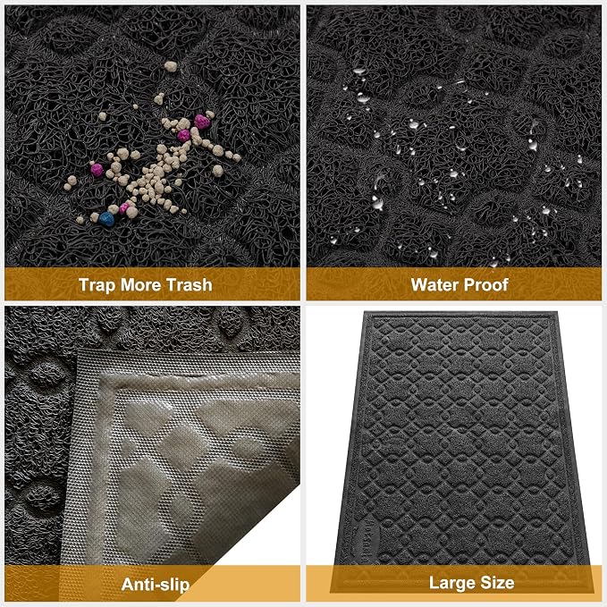 Cat Litter Box Mat, 35" x 24" Large Kitty Litter Trapping Mat Keep Floor Clean, Litter Box Mat Scatter Control, Waterproof, Easy to Clean, Durable Large Size Litter Mats for Floor