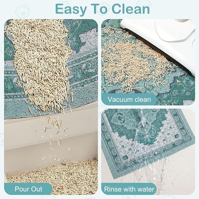 Glittme Cat Litter Mat with Non-Slip Bottom Litter Box Mat 40"X30" Litter Trapping Mat Easy to Clean Washable Cat Food Mat for Kitty,XL