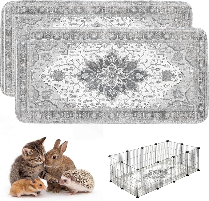 Washable Guinea Pig Pee Pads,Absorbent Reusable Guinea Pig Cage Liners,Waterproof,Leak-Proof & Non-Slip Potty Pads for Small Animals Rabbit Hamster Rat.(Gray Floral,24"x48")