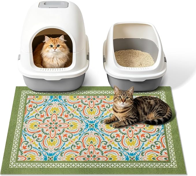 Cat Litter Mat, 33"x22" High-Density PVC Cat Litters Trapping Mat, Waterproof & Non-Slip Backing, Litter Box Catcher, Soft on Kitty Paws, Easy Washable Pet Supplies Bean-Green