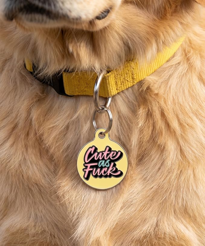 Bad Tags Personalized Dog and Cat ID Tags in 25+ Designs and 2 Sizes - 5 Lines of Custom Engraved Text - Funny Cute Personalized Pet Tags (Cute As F*ck, Large (1.25 inch))