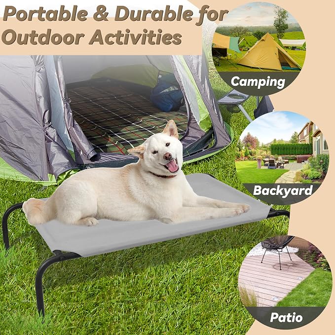 Elevated Dog Bed for Large Dogs, Raised Dog Bed with Breathable Mesh, Non Slip, Easy to Clean, 50.5 Inches, Grey