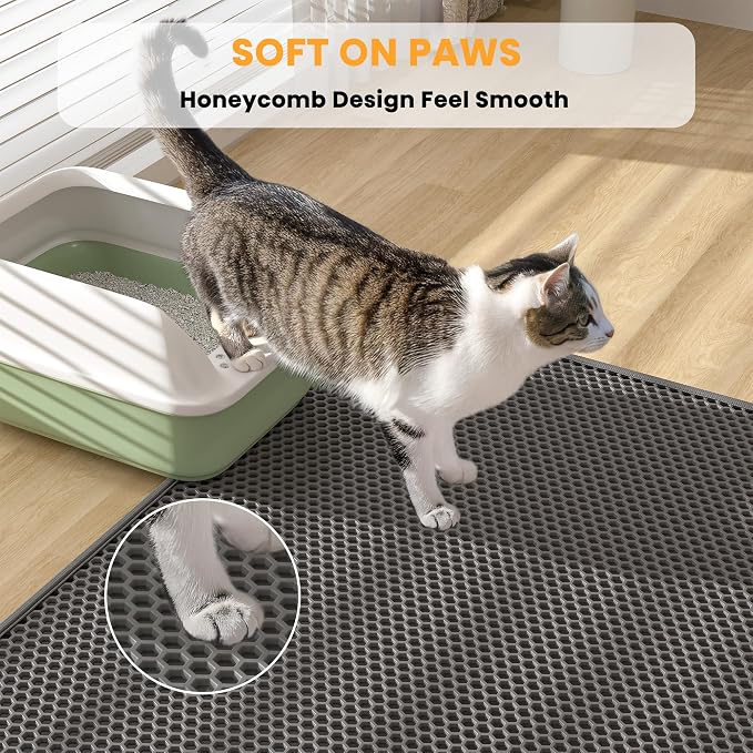 Pieviev Double Layer Cat Litter Mat Traps Scattered Litter 30''x24'' 2 Pack | Waterproof Urine Resistant Layer Litter Box Mat, Easy Collection, Soft on Kitty Paws, Black Color for Indoor Cats