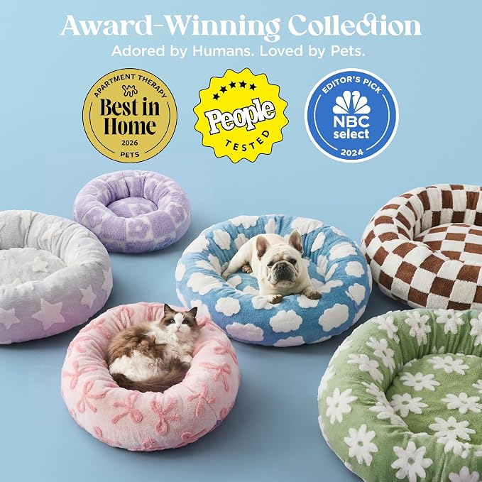 LE SURE Shown on TV Donut Dog Bed Extra Large Size Dog - Round Pet Beds for Calming Puppy with Washable Cover, Orthopedic Modern Beds with Jacquard Shaggy Plush & Anti Slip Bottom, 42 Inch，Brown