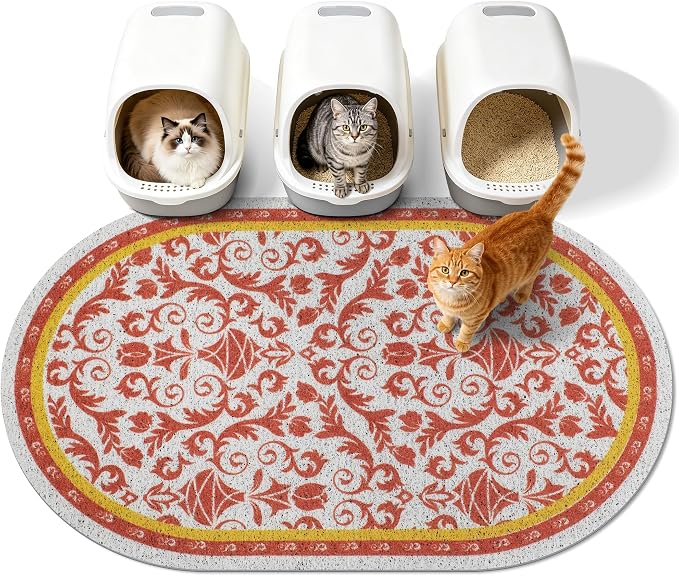 Cat Litter Mat, 40"x30" High Density PVC Litter Trapping Mat, Non-Slip, Waterproof & Urine-Proof Kitty Litter Catcher Mats, Soft on Kitten Paws, Easy to Clean, Cat Essentials Brown