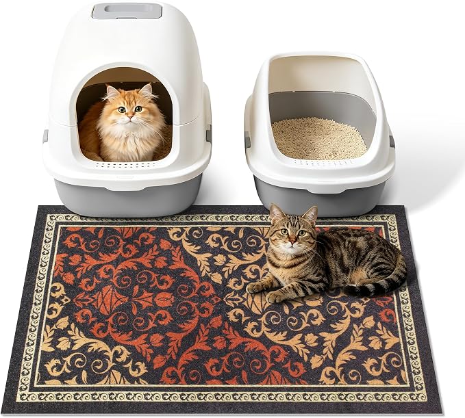 Cat Litter Mat, 33"x22" High-Density PVC Cat Litters Trapping Mat, Waterproof & Non-Slip Backing, Litter Box Catcher, Soft on Kitty Paws, Easy Washable Pet Supplies Brown-Green