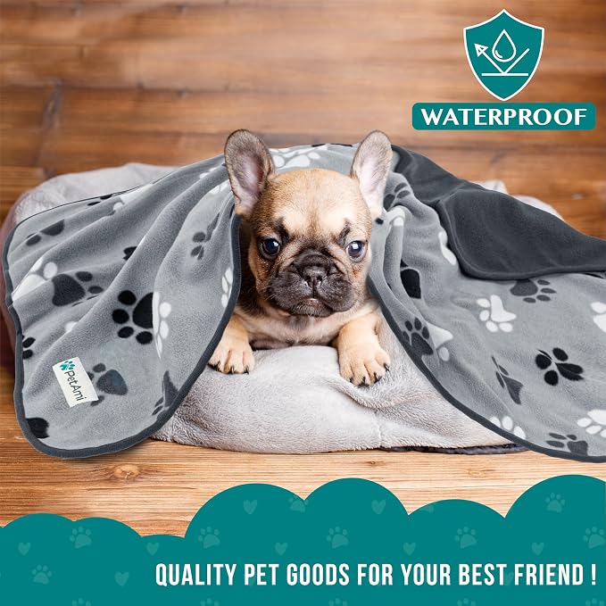 PetAmi Waterproof Dog Blanket for Couch, Pee Proof Reversible Cat Blanket for Sofa Bed Furniture Protector, Soft Fleece Washable Pet Throw for Dogs Cats Puppies Kittens, 40x60 Paw Print Gray