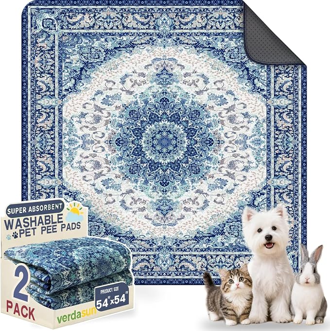 Washable Pee Pads for Dogs, Reusable Puppy Potty Training Pads, Ultra-Absorbent Thick Waterproof Leak-Proof Non-Slip Pads & Mat for Crate, Playpen, Floor, Whelping & Housebreaking , 2 Pack 54"x54"