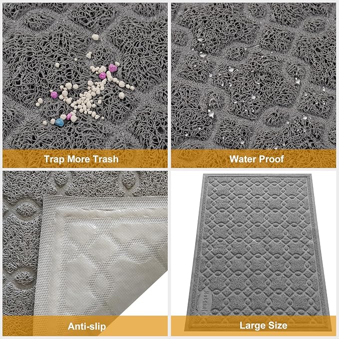 Cat Litter Box Mat, 35" x 24" Large Kitty Litter Trapping Mat Keep Floor Clean, Litter Box Mat Scatter Control, Waterproof, Easy to Clean, Durable Large Size Litter Mats for Floor