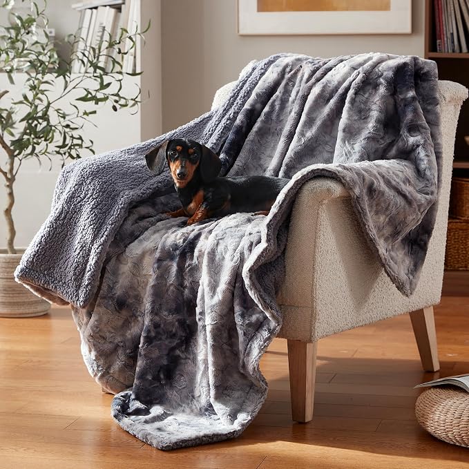 Waterproof Dog Blanket for Large Dogs, Washable Pet Blankets for Couch Furniture Protection with Soft Plush Reversible Design, Cozy Cat Throw for Calming Kitten Doggy, Tie-dye Grey, 40x50