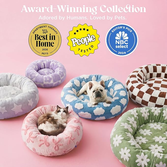 LE SURE Shown on TV Donut Dog Bed Extra Large Size Dog - Round Pet Beds for Calming Puppy with Washable Cover, Orthopedic Modern Beds with Jacquard Shaggy Plush & Anti Slip Bottom, 42 Inch，Pink Taffy