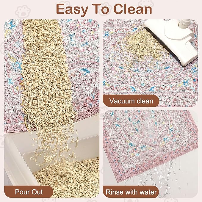 Glittme Cat Litter Mat, 33"x22" Non-Slip Washable Trapping Mat for Cats | Litter Trapping Mat With Thick PVC Coil To Catch Scatter, Soft On Paws And Waterproof Bottom To Protect Floors