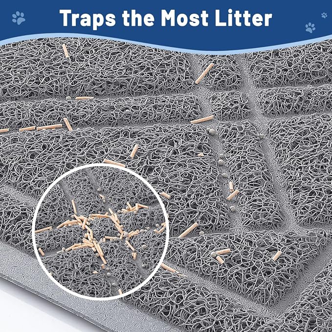 Smiry Cat Litter Box Mat 30x20, Non-Slip Water Resistant Litter Trapping Mat, Easy Clean Less Waste and Urine-Locking Cat Carpet for Indoor, Grey