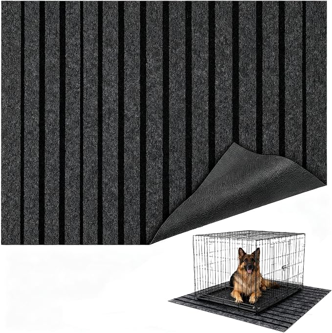 Dog Crate Mat 63"x47" Extra Thick Waterproof Non-Slip Kennel Pad | Absorbent Striped Design for Under Crate, Reusable & Washable Dog Mat for Crate