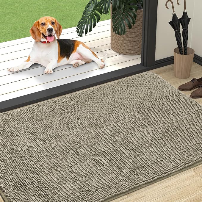OLANLY Dog Door Mat for Muddy Paws 47x32, Super Absorbent Chenille Mud Mat | Warm Taupe, Absorbs Moisture and Dirt, Non-Slip Machine Washable Doormat, Quick-Drying Indoor Entryway Floor Carpet for Dogs