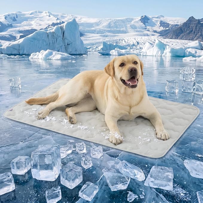 LE SURE Dog Cooling Mat for Extra Large Dogs -Q-Max>0.5 XL Breathable Thin Cool Crate Pad with Chill Cold Fiber and Innovative Mesh Base Design, Portable Washable Pet Kennel Mat for Summer,44x30,Grey