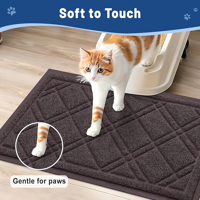 Smiry Cat Litter Box Mat 30x17, Non-Slip Water Resistant Litter Trapping Mat, Easy Clean Less Waste and Urine-Locking Cat Carpet for Indoor, Brown