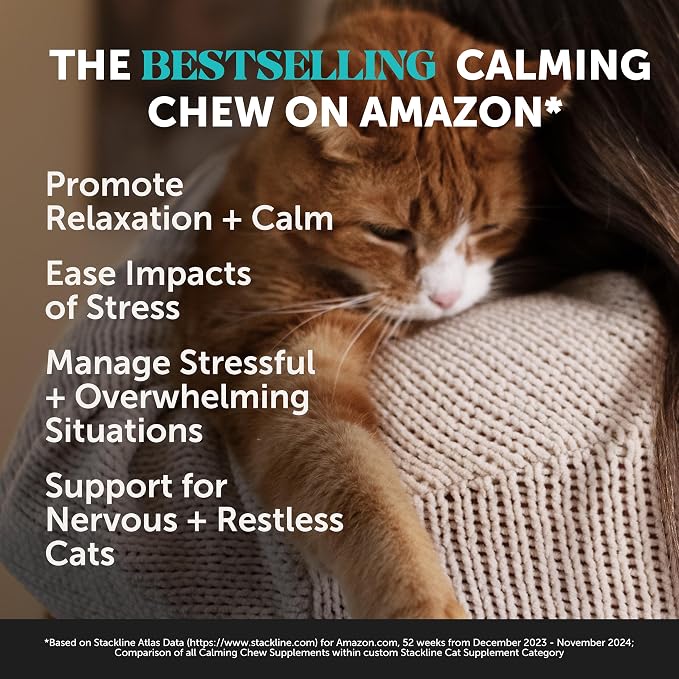 Cat Calming Treats for Anxiety Relief - Dual Texture Crunchy Creamy Calming Chews for Cats - Feline Stress Relief Behavior Support for Travel, Vet Visits, Grooming, Separation Anxiety (90-Day Supply)