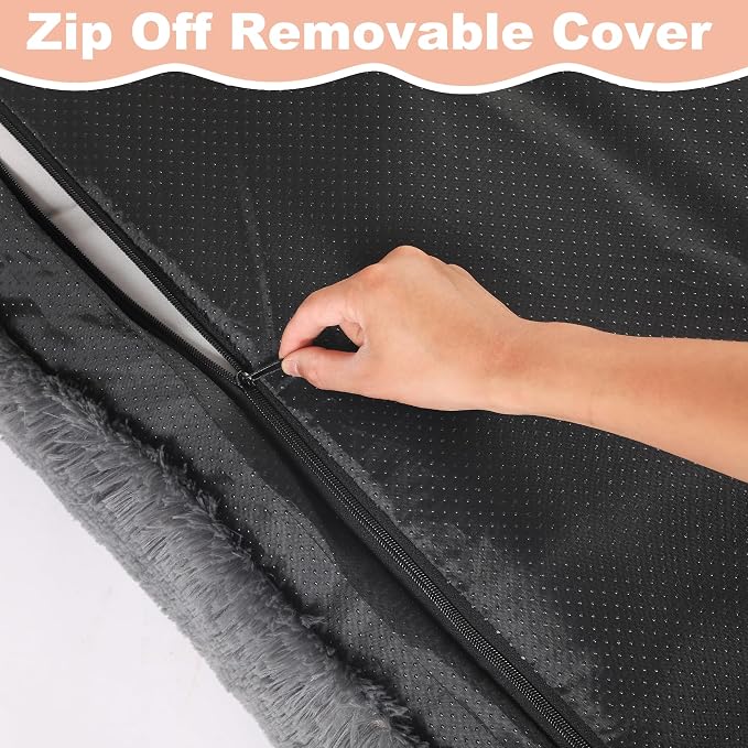 Bedfolks Waterproof Dog Crate Bed, Plush Dog Pad, 17"x12", Solid Dark Grey | Faux Fur Plush Cover, Zippered Removable Washable Outer, Waterproof Inner Lining, Non-Slip Base, Crate Pad and Dog Pillow