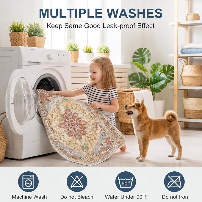 Washable Pee Pads for Dogs,Great Urine Absorbent Reusable Puppy Training Pads,Waterproof,Leak-Proof & Non-Slip Potty Pads for Whelping,Crate,Playpen,Bed.(Orange Amber Floral,36"x72")