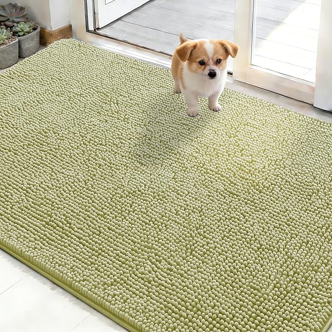 OLANLY Dog Door Mat for Muddy Paws 48x30, Super Absorbent Chenille Mud Mat | Vanilla, Absorbs Moisture and Dirt, Non-Slip Machine Washable Doormat, Quick-Drying Indoor Entryway Floor Carpet for Dogs