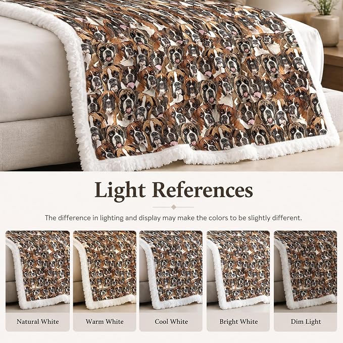 BlessLiving Boxer Brown Throw Blanket with Dense Dog Patterns Sherpa Fleece Blanket Couch Bed, Soft Cozy Warm Pet Blankets for Puppy Lovers Cute Animal Print Gift 60x80 Inches