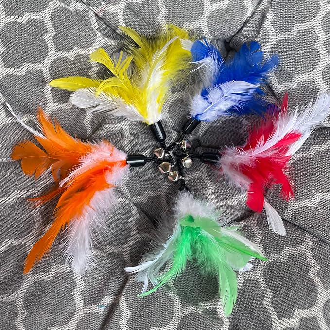 AcceLeah Cat Toy Replacement Feathers Wand Refills, Natural Bird Dragonfly Worm Refill, Replacement for Cat Wand (10Pcs（Feathers+Worm）)