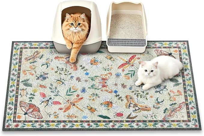 Cat Litter Mat, 35" x 23" Litter Mat, Traps 100% Cat Litter, Non-Slip Litter Box Trapping Mat, Cute Decor Mat, Easy Clean for Scatter Control, Waterproof Urine Protection