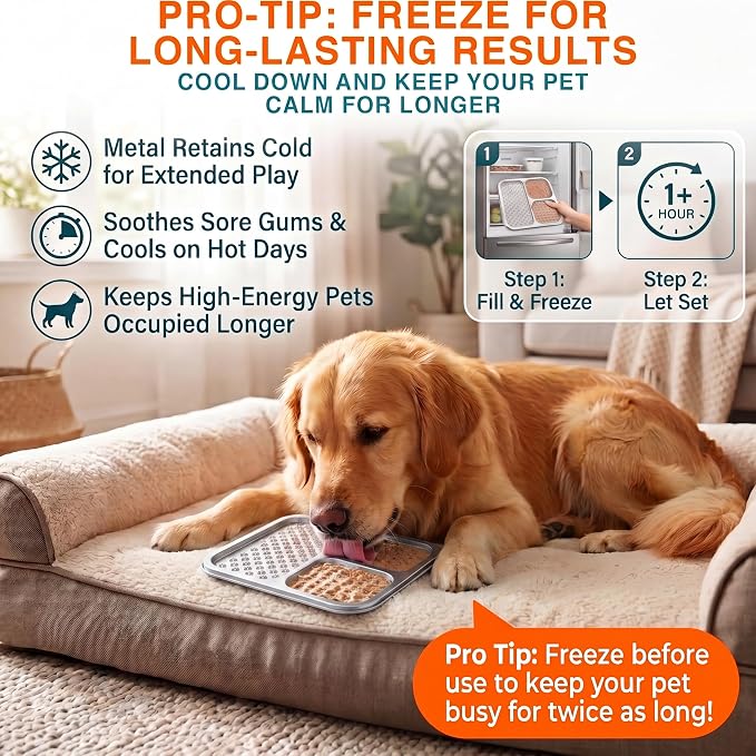 Stainless Steel Lick Mat for Dogs & Cats, Large Non-Slip Slow Feeder Pad with Suction Cups, Chew-Proof Dog Licking Mat for Anxiety Relief, Bathing & Grooming Time
