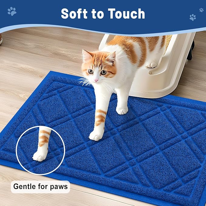 Smiry Cat Litter Box Mat 47x32, Non-Slip Water Resistant Litter Trapping Mat, Easy Clean Less Waste and Urine-Locking Cat Carpet for Indoor, Blue