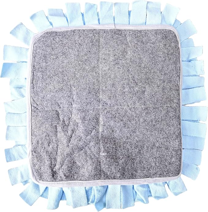 Pet Fleece Snuffle Mat Square Shape Foraging Mats Interactive Feeding Toy Anti Slip Slow Feeder Treat Dispenser for Dog Rabbit Guinea Pig (Blue/Grey)