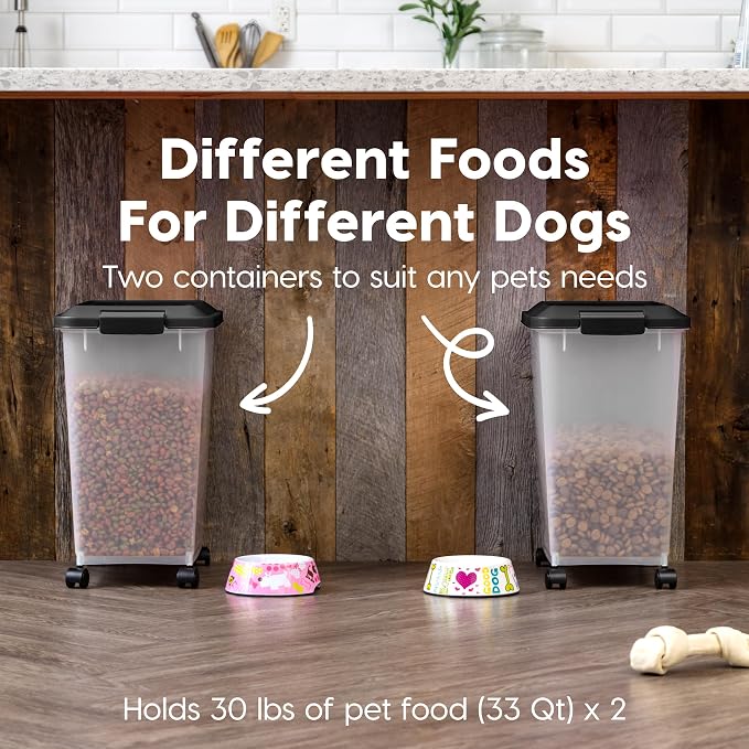 IRIS USA Dog Food Storage Container, 2-Pack, Up to 54 lbs, Black | Made in USA, Comes with Wheels, Airtight Seal, BPA-Free, Bird Seed, Cat food, Cat Litter, Treats, Multi-Pet Use