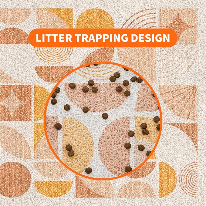 Cat Litter Mat 33" x 22" for Litter Box, Non-Slip Washable Floor Mat with Litter Trapping Design, Scatter Control for Cats and Kittens, Orange