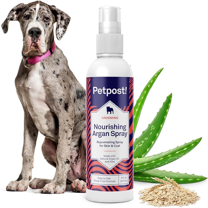 Petpost | Waterless Argan Oil Dog Shampoo Spray. Rinse-Free Cleaner & Deodorizer with Aloe & Safflower Oil. Moisturizes Skin & Softens Coat. 8 oz