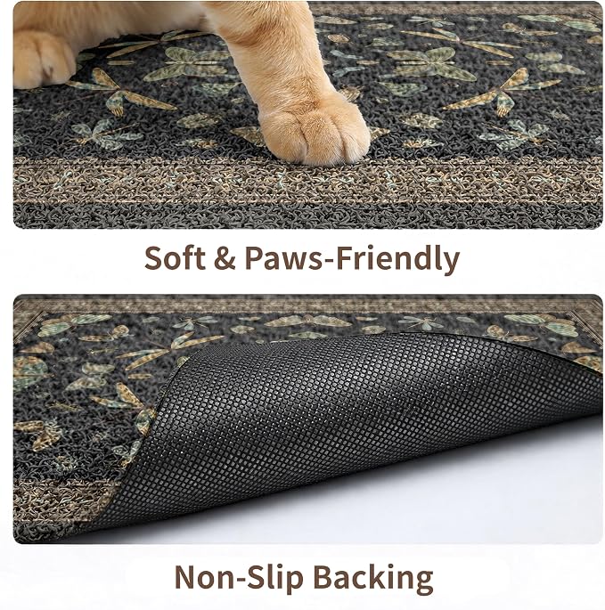 Cat Litter Mat 24"x15" for Litter Box, Non-Slip Washable Floor Mat with Litter Trapping Design, Scatter Control for Cats and Kittens, Black