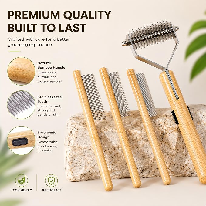 Cat Brush for Long Haired Cats - Long Hair Cat Brush & Comb Tool | Dematting Comb for Cats & Undercoat Brush for Cats - Cat Deshedding Brush Tool, Effective Pet Hair Remover & Cat Grooming Kit