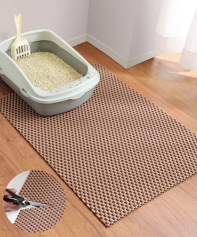 Cooyes Cat Litter Mat - Cut to Fit Any Place, 23"x17" Litter Trapping Mat for Litter Box, Easy to Clean, Waterproof & Non-Slip Kitty Pad, Scatter Control to Protect The Floor (Khaki)