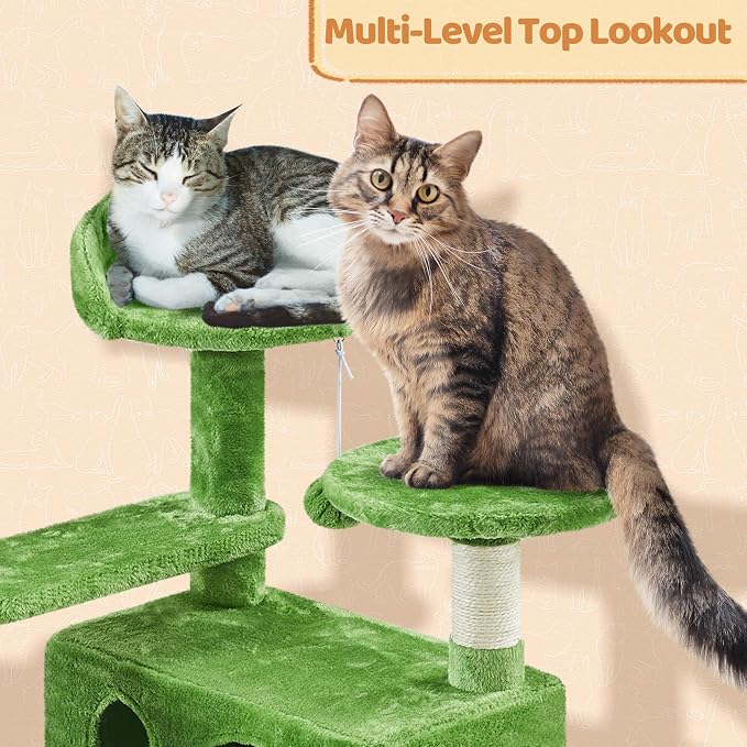 Topeakmart 57in Cat Tree Tower with Scratching Posts for Multiple Cats | Easy to assemble, a great first cat tree with perches, hammock and anti-tip strap, ideal for small to medium cats, green
