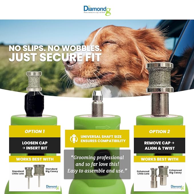 Diamondg Micro Dog Nail Grinder - Quiet Sound with LED Light, Green | 5-Speed Rechargeable Pet Nail Trimmer for Small & Large Dogs, LCD Display, USB-C Charging, 4hrs. Runtime Rotary Tool