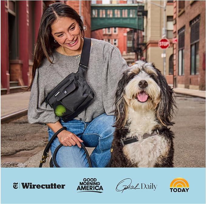 Dog Walk & Train Sling Bag - Hands-Free Dog Walking & Training Bag with Treat Pouch, Poop Bag Holder & Phone Pocket - Crossbody or Fanny Pack, Adjustable Strap - Sand