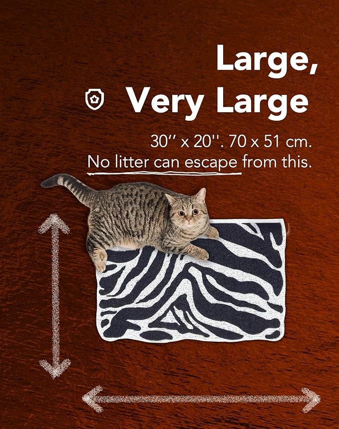 Lukamoo® Cute Cat Litter Mat (30’’x20’’), Extra-Large/XL, for Kitty Litter (Zebra Rhythm)