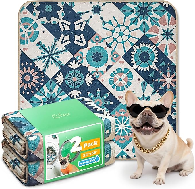 FXW Washable Pee Pads for Dogs, Super Absorbent, 35" Square, 2 Packs | Machine washable, Non-slip backing