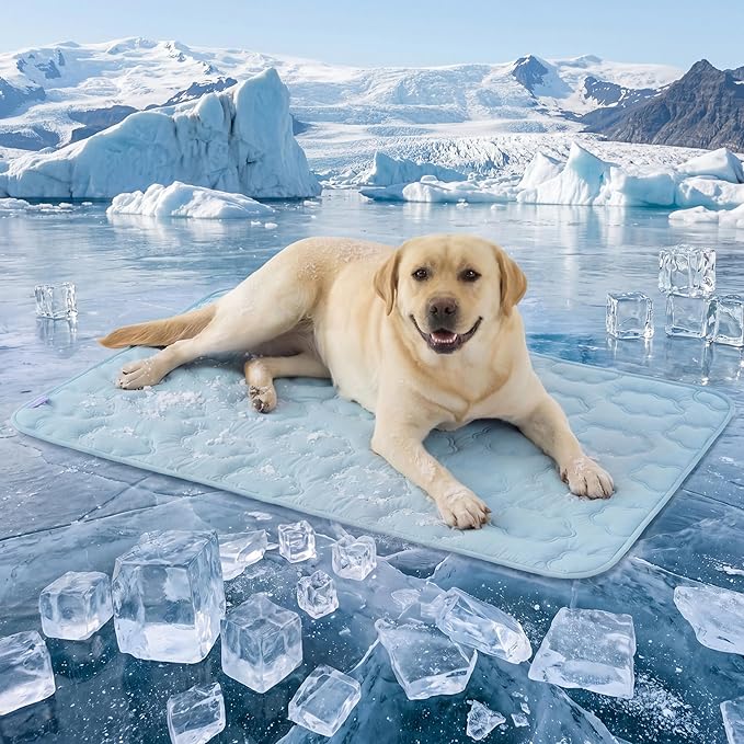 LE SURE Dog Cooling Mat for Extra Large Dogs -Q-Max>0.5 XL Breathable Thin Cool Crate Pad with Chill Cold Fiber and Innovative Mesh Base Design, Portable Washable Pet Kennel Mat for Summer,44x30,Blue