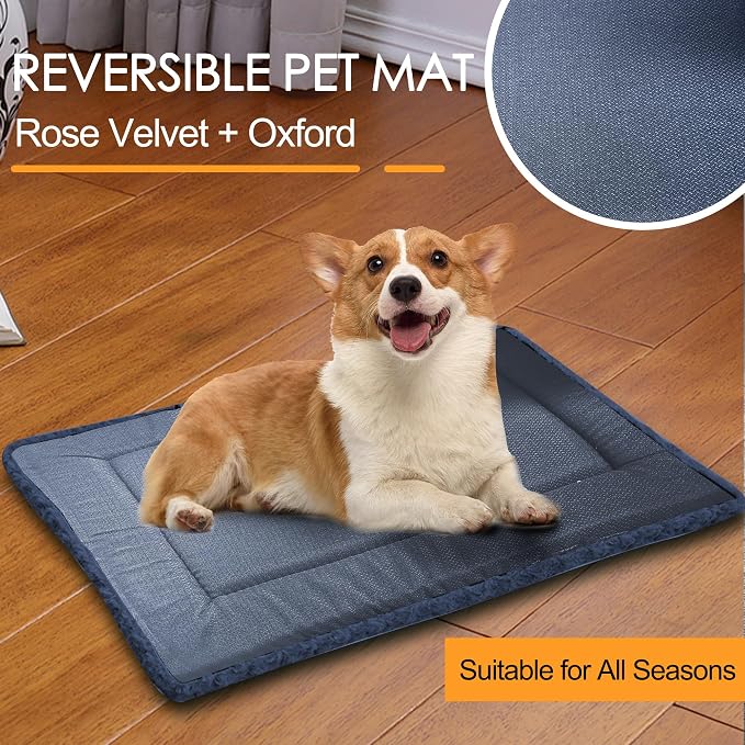 Washable Dog Bed Plush Orthopedic Outdoor Crate Mat with Non-Slip Bottom,Luxe Soft Kennel Pad for Pets, Cozy Cage Cushion & Pet Sleeping Mattress Large Sized,Medium,Small Dogs,36 x 24 inch,Blue